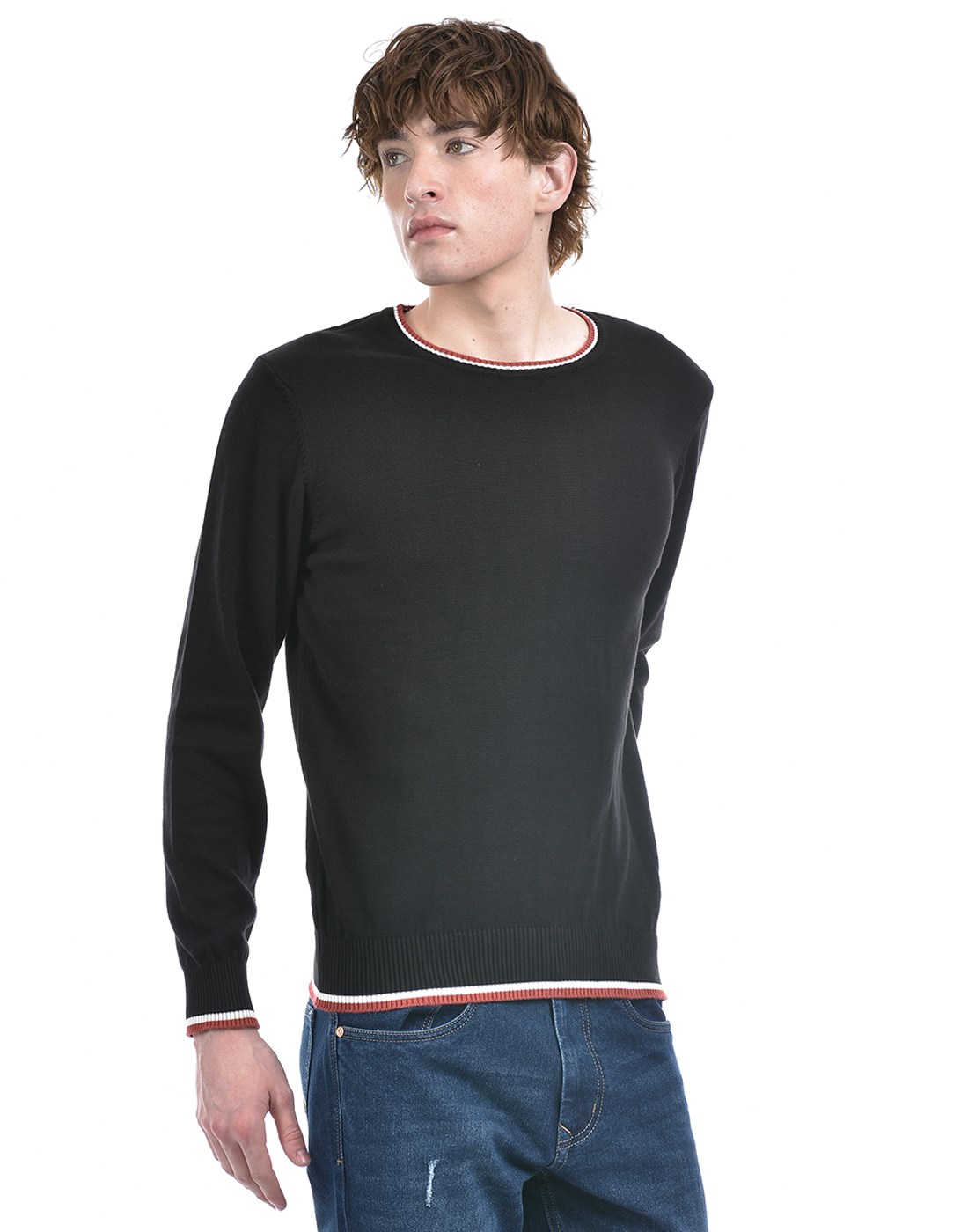 Numero Uno Men Striped Black Sweater